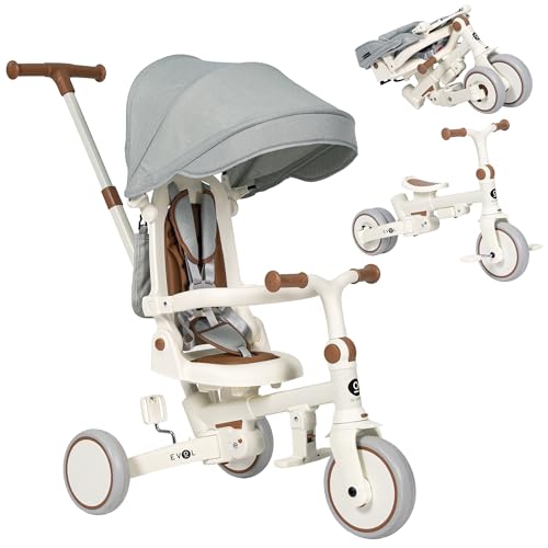 Olmitos - Evolutionäres 5-in-1-Baby-Dreirad - Kinderfahrrad ab 1 Jahr bis 5 Jahren - vom Dreirad zum Fahrrad mit oder ohne Pedale - anpassbar und transformierbar (Grau) von Olmitos