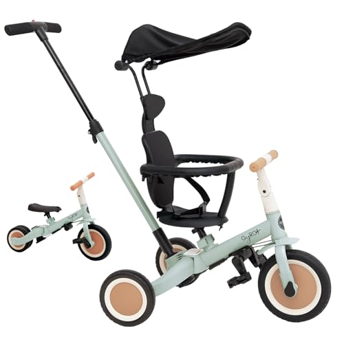 Olmitos Evolutionäres Babydreirad, 5-in-1, Kinderfahrrad von 1 Jahr bis 5 Jahren, vom Dreirad zum Fahrrad mit oder ohne Pedale – anpassbar und transformierbar (Grün +) von Olmitos