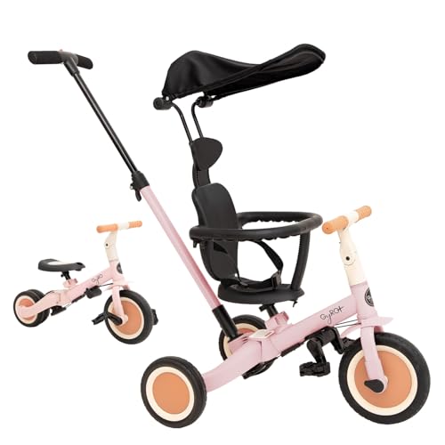 Olmitos Evolutionäres Babydreirad, 5-in-1, Kinderfahrrad von 1 Jahr bis 5 Jahren, vom Dreirad zum Fahrrad mit oder ohne Pedale – anpassbar und transformierbar (Pink +) von Olmitos