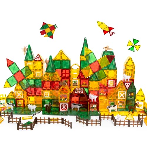 Olvy Magnetische Bausteine Montessori Spielzeug - 80 Magnetic Tiles Kinder - Magnetisches Konstruktionsspielzeug Ab 3 Jahre - Smart Playground Magnetbausteine, Magnetset Kinder (Farm) von Olvy
