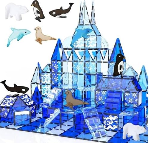 Olvy Magnetische Bausteine Montessori Spielzeug - 56 Magnetic Tiles Kinder - Magnetisches Konstruktionsspielzeug Ab 3 Jahre - Smart Playground Magnetbausteine, Magnetset Kinder (Ozean) von Olvy
