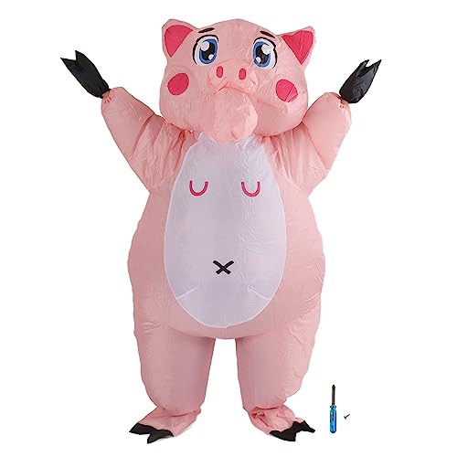 Omabeta Aufblasbares Schweinkostüm Spaß Sprengen, Halloween Party Jumpsuit für Erwachsene Familienveranstaltungen Polyester Stoff 150 190 Cm, von Omabeta