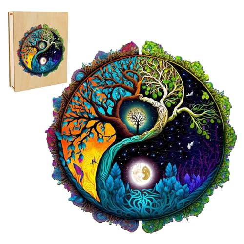 Omlalayi Holzpuzzles Erwachsene Yin Yang Lebensbaum,Lebensbaum Holz Puzzle,Tree of Life Puzzle Mandala,Lebensbaum Puzzle Holz,Wood Puzzle,Jigsaw Puzzle,mit Geschenkbox aus Holz,300PCS,35 * 35CM von Omlalayi