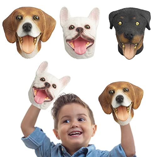 Handpuppen für Hunde, Labrador & Husky & Französische Bulldogge 3-teiliges Latex-Tierspielzeug, realistisches Puppengeschenk für Kinder von Omoojee