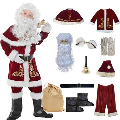 12 Stück Christmas Costume For Kids Cosplay Party Plüsch Kostüm Weihnachten, Kinder Weihnachtsmann Kostüm Anzug Für Jungen Kinder Samt Weihnachtsmann Kostüm Weihnachts Kostüm Outfit XL von OmurgA
