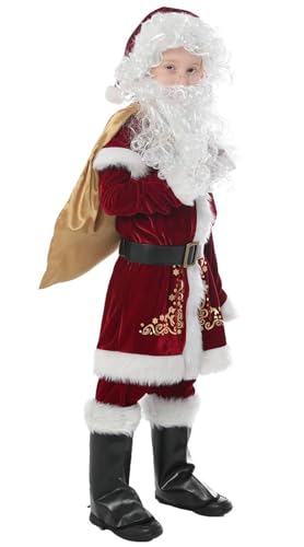 Christmas Costume For Kids Weihnachtsmann Anzug Für Kinder, Kinder Weihnachtskleidungsset, Samt Outfit, Weihnachtsmann Kostüm Für Party Cosplay Halloween Mottoparty Karneval 12 piece set,L von OmurgA