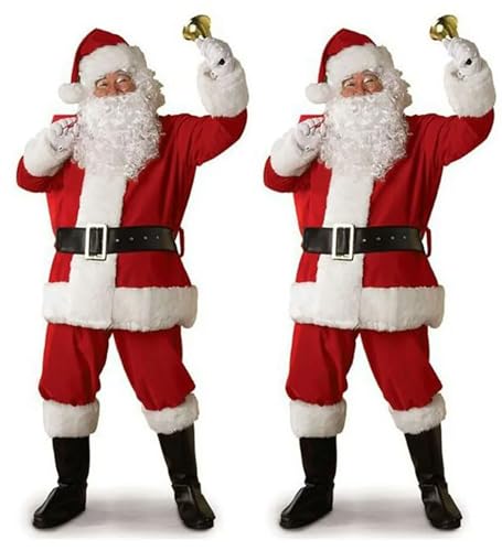 OmurgA 9 Stk Santa Costume Set Christmas Costume, Deluxe Weihnachtsmannkostüm Für Erwachsene, Komplettes Kostüm Und Bart, Cosplay Kostüm Weihnachten Feiern Karneval Und Partys Generisch XXXL von OmurgA