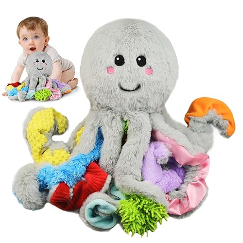Kuscheltier Baby Spielzeug ab 3 6 9 12 Monate, Octopus Plüschtier mit 8 Texturierte Tentakel, Montessori Autismus Sensorik ADHS Spielzeug ab 1 2 3 Jahre, Ostern Geschenke für Baby Mädchen Junge von Omuyasi