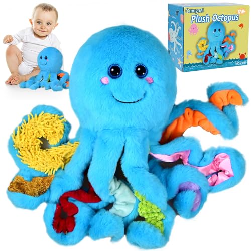 Octopus Kuscheltier mit 8 Texturierte Tentakel, Baby Spielzeug ab 1 Jahr, Sensorik ADHS Autismus Spielzeug, Geschenke Kinder Mädchen Junge 3 4 5 6 7 8 9 Jahre, Montessori Spielzeug ab 1 2 3 Jahre von Omuyasi