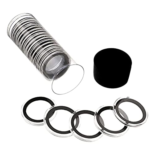 OnFireGuy 20 Stück 32 mm schwarze Ring-Münzhalter & Kapselröhre mit schwarzem Kappendeckel für 28,3 g Goldadler, Kapseln und Aufbewahrungsröhre für amerikanische Goldadler, 28,3 g Goldbüffel, 28,3 g von OnFireGuy