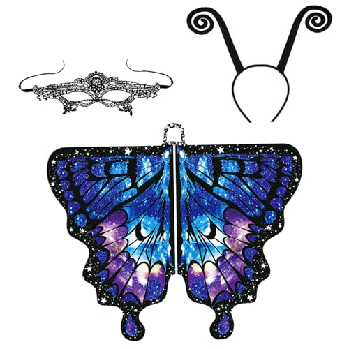 3pcs Schmetterling Erwachsener, Schmetterling für Mädchen Frauen, Schmetterlingsumhang mit Masken- und Antennenstirnband, farbenfrohe Kostüm für das Feen -Feen -Feen für Party für Party -Cosplay von OnIUeZky