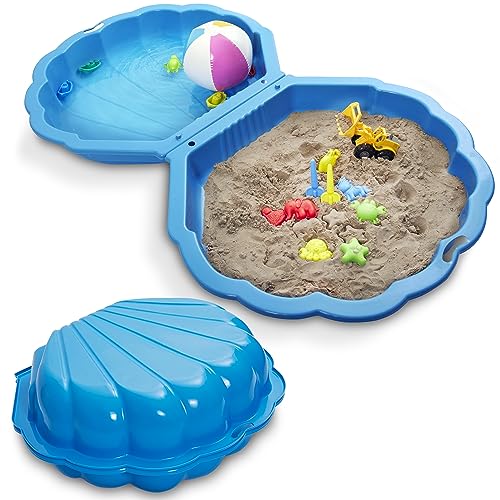 ONBEST 2-in-1 Sandkasten & Sandmuschel mit Deckel für Kinder – Ideal für Sand und Wasser – aus hochwertigem Kunststoff – auch ideal für Hunde – Bademuschel 2 Farben zur Wahl - mit Abdeckung (Blau) von Onbest