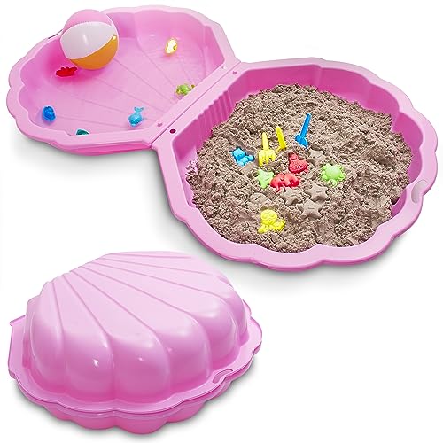 ONBEST 2-in-1 Sandkasten & Sandmuschel mit Deckel für Kinder – Ideal für Sand und Wasser – aus hochwertigem Kunststoff – auch ideal für Hunde – Bademuschel 2 Farben zur Wahl - mit Abdeckung (Pink) von Onbest