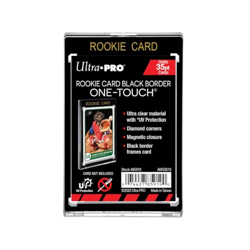 Ultra PRO ONE-Touch Kartenhalter mit schwarzem Rahmen – UV-Schutz, säurefrei & PVC-frei, magnetischer Verschluss, ideal für 63,5 mm x 88,9 mm Sammelkarten bis 35pt, „Rookie Card“-Prägung von Ultra Pro