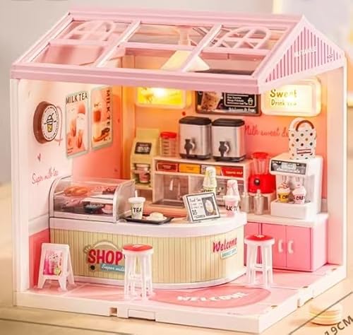 Miniatur Haus Selber Bauen Deko für Schreibtisch oder Bücherregal Puppenhäuser ,DIY Miniature House Milchteehaus - Miniatur Haus Selber Bauen Deko für Schreibtisch oder Bücherregal Puppenhäuser ,DIY Miniature House Milchteehaus - von OneChois