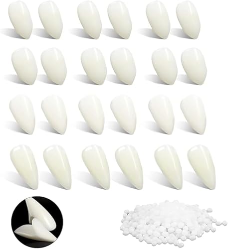 OneNine 12 Paare Vampirzähne Erwachsene Kinder 4 Größen Custom Fangs Vampire Zähne mit 3 Beutel Zähne Pellets Klebstoff für Cosplay Party Requisiten Halloween Party (13mm, 15mm, 17mm, 19mm) von OneNine