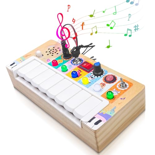 OneNine Klavier Montessori Busy Board ab 1 2 3 Jahr Montessori Spielzeug mit 6 LED Lichtschalterspielzeug Activity Board Holzspielzeug Motorikspielzeug Sensorisches Lernspielzeug für Babys von OneNine