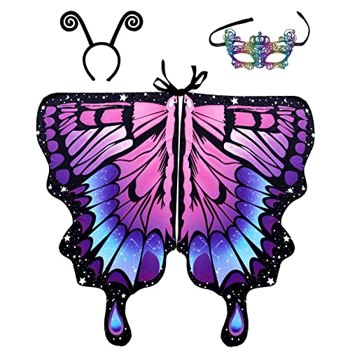Schmetterlingsflügel Erwachsene, Schmetterling Kostüm Damen, Faschingskostüme Halloween Karneval Kostüm Zubehör Set, Schmetterling Flügel Umhang Haarreifen Maske Für Fasching Cosplay Party (Rosa) von Oneshlee