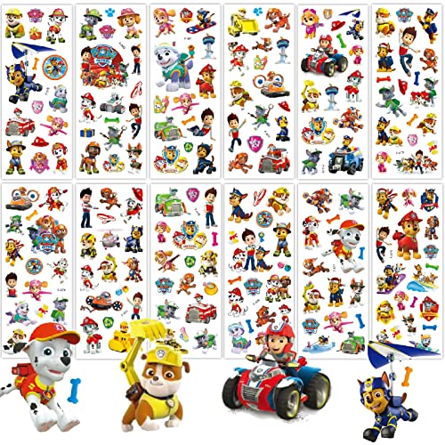 Deen Kinder Sticker,12 Blätter 3D Paw Patrol Stickers Set,Relief Aufkleber für Kinder Jungen Mädchen,Belohnung Kindersticker für Kindergeburtstag Mitgebsel Gastgeschenke DIY Scrapbooking Geschenkdeko von Onetobye
