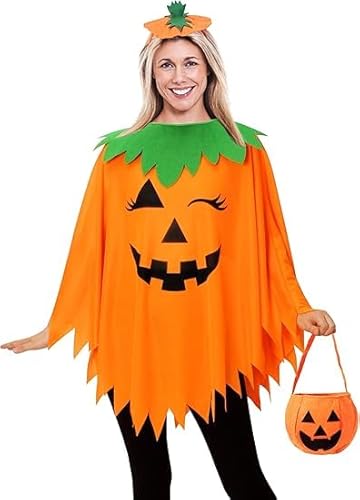 Onetraum Halloween KÜRBIS-KOSTÜM SET für Erwachsene – 3-teilig | Grusel-Umhang + Kürbis-Hut + Halloween-Süßigkeiten-Tasche (Erwachsene) von Onetraum
