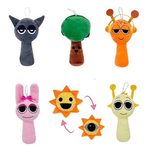 Onetraum Sprunki Kuscheltier Stofftiere Plüschspielzeug : Kuscheliger weicher Plüsch,Robust & Umweltfreundlich für Kinder und Spielefans, Gray+Mr.Tree+Oran+Pinki+Mr.Sun+Simon (Sprunki 6er Set) von Onetraum