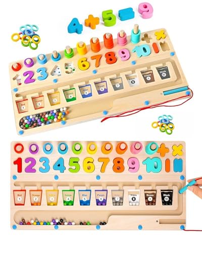 Onikiz Montessori Labyrinth Spielzeug 2-5 Jahre, 3-in-1 Magnetisches Farb und Zahlen Holz Kinderspielzeug, Lernspielzeug Motorikspielzeug, Vorschulspielzeug Sortierspiel für Jungen, Mädchen, Schüler von Onikiz