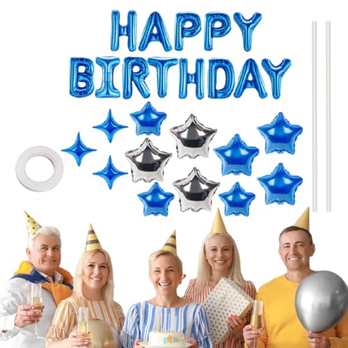 Happy Birthday Schild,Happy Birthday Folienballons - Geburtstagsparty-Luftballons | Geburtstagshintergrund mit 12 Sternenballons, aufblasbares Dekorationsballon-Set für Kinder, Erwachsene, Mädchen und von Onkujlpst