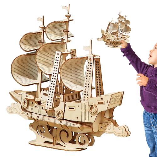 Onkujlpst Holzboot-Puzzle, Holzboot-Schiffsbausatz | Schiffsbau-Puzzlemodell - Pädagogischer Holzblock-Puzzle-Modellbausatz für Jungen, Mädchen, Kinder von Onkujlpst