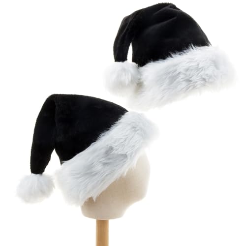 Onlvmyur 2 Stück Weihnachtsmütze aus Plüsch Schwarz Nikolausmütze Weihnachtsmützen Erwachsene Weihnachtsmann Mütze für Erwachsene von Onlvmyur