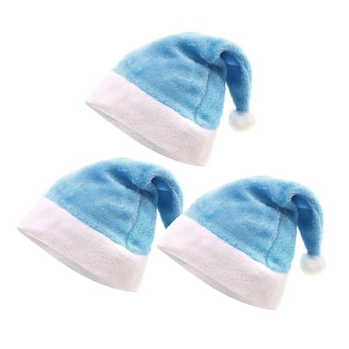 Onlvmyur Weihnachtsmütze Erwachsene 3 Stück Weihnachtsmann Mütze aus Plüsch Nikolausmütze Weihnachtsmützen für Erwachsene(Light Blue) von Onlvmyur
