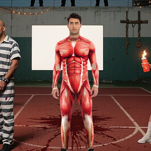 Onlynery Männer Muskelanzug Kostüm,Herren Halloween Body Suit Mit Muskelaufdruck Skinny Catsuit Ganzkörper Anzug - Ganzkörper Catsuit Für Verkleidungspartys Karneval Cosplay von Onlynery