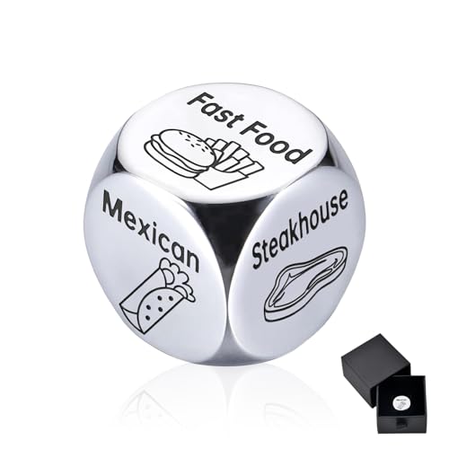 Food Games Würfel, Stahl, Lebensmittelentscheidung, lustige Würfel, Neuheit, Geschenke mit 6 Lebensmittelmustern, lustige Dinnerauswahl, Takeaway-Würfel für ihn, Valentinstag, Geburtstag, Jahrestag Food Games Würfel, Stahl, Lebensmittelentscheidung, lustige Würfel, Neuheit, Geschenke mit 6 Lebensmittelmustern, lustige Dinnerauswahl, Takeaway-Würfel für ihn, Valentinstag, Geburtstag, Jahrestag von Onperpoe