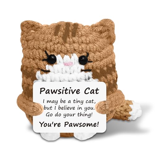 Onperpoe Emotionale Unterstützung Geschenk, Niedliche Positive Häkelkatze mit Ermutigungskarte, Handgemachte Positive Häkeltiere für Familie Freunde Ermutigung Party Dekoration (E) von Onperpoe
