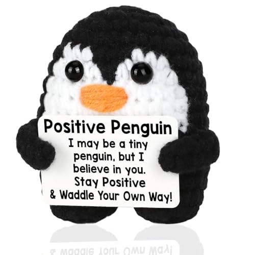 Onperpoe Mini Positiver Pinguin Pocket Hug Geschenke Emotional Support Knitted Wool Penguin Spielzeug mit Positiver Energiekarte Geschenk für Freunde (Schwarz Pinguin) von Onperpoe