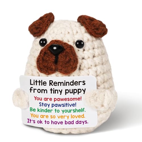 Onperpoe Pocket Hug Positive Welpe Mini-Strickwolle Welpe Puppe Lustige Welpenspielzeug Beste Kreative Geschenke Mutmacher Geschenk für Freundin Familie Geschenke für Frauen Einschulung Geschenk von Onperpoe