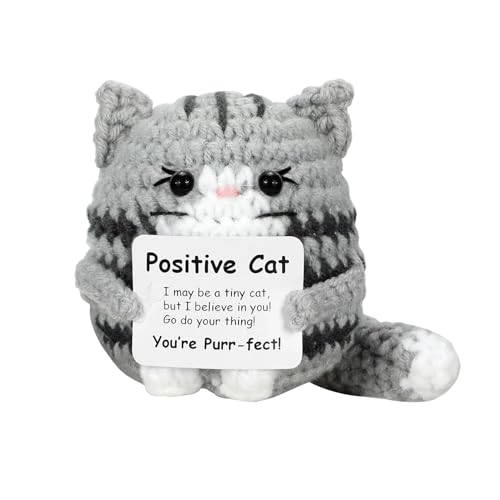 Onperpoe Positive Häkeltiere, lustige positive Katze mit inspirierender Karte, emotionale Unterstützung, Geschenk, niedliche positive Geschenke für Frauen, Mädchen, Familie, Freunde, Schwestern von Onperpoe