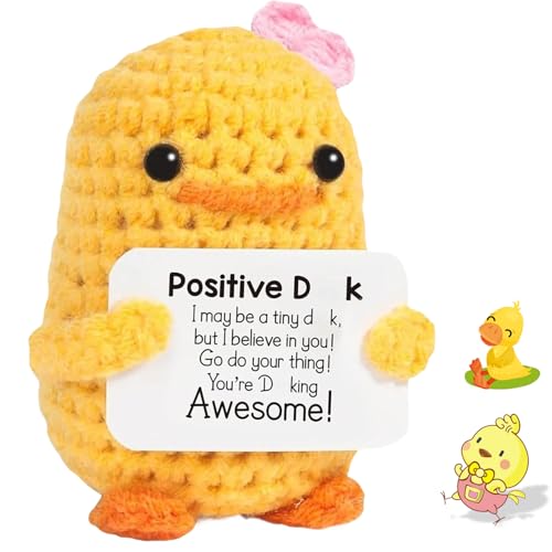 Positive Ente Niedliche Häkelente mit Inspirierender Karte Positive Duck Emotional Support Strickpuppe aus Milchbaumwolle Handgemachte Häkeln Tiere Cheer Up Geschenk für Dekorationen Geburtstag Party von Onperpoe