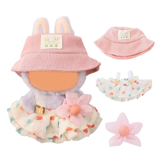 Puppenkleider-Set, 17 cm, 3-teiliges Puppenzubehör für 17 cm Puppen-Outfit, inklusive modischem Hut, Kleid, Blumenclip für Puppenliebhaber, rosa Outfits von Onperpoe