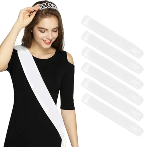 6 Stück Weiße Schärpe Blank Party Zubehör Schärpen DIY Plain Satin Sash Individuelle Schärpe Scherpe Selbst Beschriften Blank Schärpen Deko für Hochzeit Bachelorette Party von Onperpoe