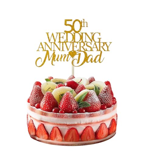 Tortenaufsatz zum 50/60. Hochzeitstag, Diamant-Hochzeitsdekoration, glitzernd, 50/60. Hochzeitstag, Kuchenaufsatz für Feiern, Partyzubehör (50. / Gold) von Onperpoe