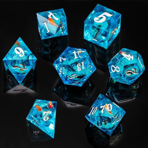 Flüssiger Kern DND-Würfel, Koi-You-Fisch, D&D-Würfel, Kunstharz, scharfe Kanten, polyedrisches Spiel für Dungeons and Dragons, blau-silber, handgefertigtes Rollenspiel, RPG-Würfel-Set (D20, D12, D10, Flüssiger Kern DND-Würfel, Koi-You-Fisch, D&D-Würfel, Kunstharz, scharfe Kanten, polyedrisches Spiel für Dungeons and Dragons, blau-silber, handgefertigtes Rollenspiel, RPG-Würfel-Set (D20, D12, D10, von OnrySxn