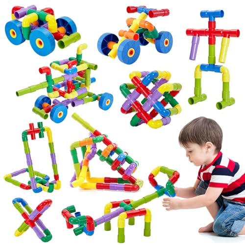Onshine Bausteine Bauklötze Spielzeug Konstruktion Blöcke Rohre Bauspielzeug Set Lernspielzeug Geschenk für Kinder Junge 3 Jahre von Onshine