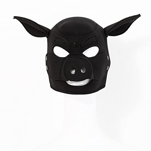 OnundOn Schweine Maske Tierkopf Maske Ledermaske für Partyspiele Halloween Masken Kostüm Full face Valentinstag Petplay Maske für Damen Herren (Schwarz) von OnundOn