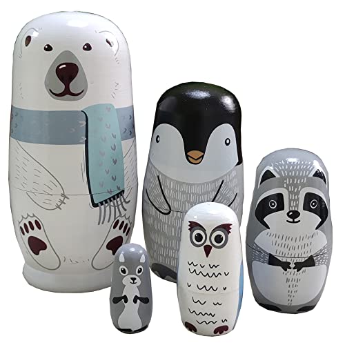 FunnyGoo Bunte handgefertigte Holzpuppe Russische Puppenbausätze Weihnachtsdekoration (Eisbär und Pinguin) von Oostifun