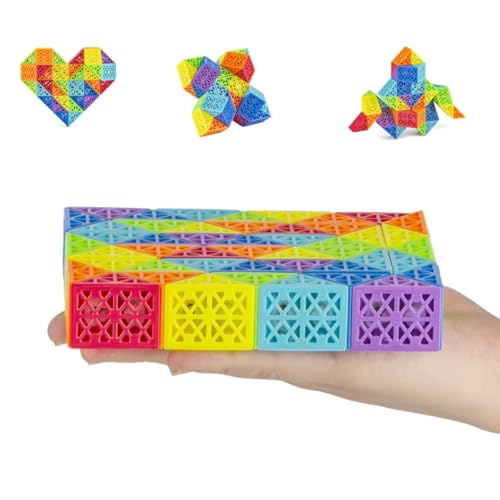 Hohle magische Schlange Würfel Puzzle Twist Puzzle Gehirn Teaser Pädagogisches Spielzeug Geburtstag Weihnachtsfeier Geschenk für Kinder Regenbogen Farbe Multicolor (48 Segmentblöcke) von Oostifun