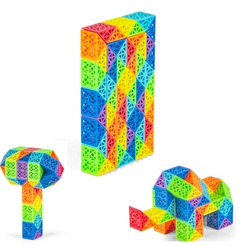 Hohle magische Schlange Würfel Puzzle Twist Puzzle Gehirn Teaser Pädagogisches Spielzeug Geburtstag Weihnachtsfeier Geschenk für Kinder Regenbogen Farbe Multicolor (60 Segmentblöcke) von Oostifun