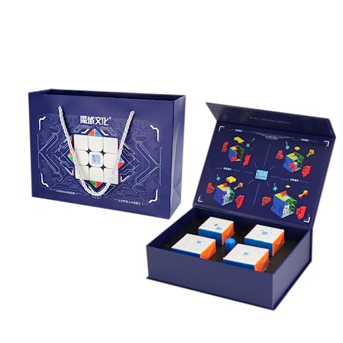 MoYu MOFANGJIAOSHI Cubing Classroom MFJS Meilong M Spezifische Puzzle Bundle 2x2 M 3x3 M 4x4 M 5x5 M Würfel Glatter Würfel Set mit Geschenkverpackung für Vier Würfel Stative (Multi Color) von Oostifun