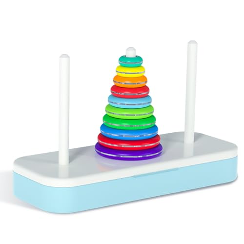 Oostifun Bildungsturm von Hanoi Klassischer Turm Puzzle Spielzeug Regenbogen Ringe (Challenge Version mit 10 Ringen) von Oostifun