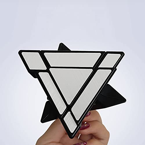 Oostifun Gobus 3x3 SengSou Spiegel Design Pyramide Pyraminx Dreieck Zauberwürfel Geschwindigkeit Puzzle Würfel Spielzeug Schwarz & Silber mit einem Würfelständer von Oostifun