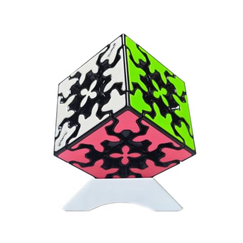 Oostifun Gobus 57mm 3x3 Gear Cube 3D Puzzle 3x3x3 Gear Rotation Glatte Twist Puzzle Spielzeug mit einem Display Stand, Schwarze Basis mit Mehrfarbigen Patches von Oostifun